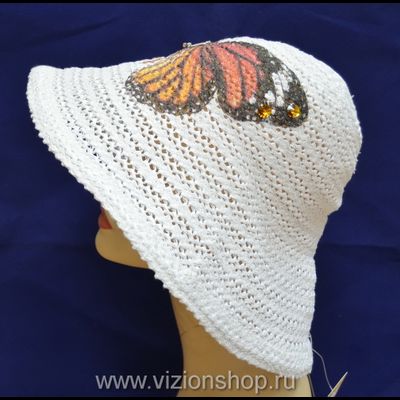 Шляпа летняя с полями и принтом бабочка Vizio Италия белая женская шляпа купить в Москве и России