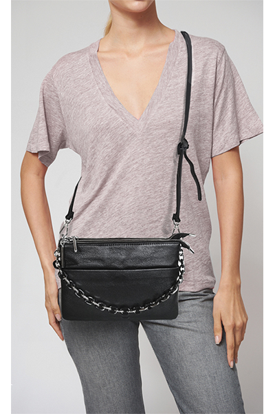 (АРТИКУЛ: 8820/1/02) СУМКА КЛАТЧ ЖЕНСКАЯ НЕБОЛЬШАЯ, НАТУРАЛЬНАЯ КОЖА, С TРЕМЯ ОТДЕЛЕНИЯМИ, ЧЕРНАЯ, РЕМЕНЬ ЧЕРЕЗ ПЛЕЧО