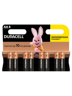 Батарейки КОМПЛЕКТ 8 шт., DURACELL Basic, AA (LR06, 15А), алкалиновые, пальчиковые, блистер