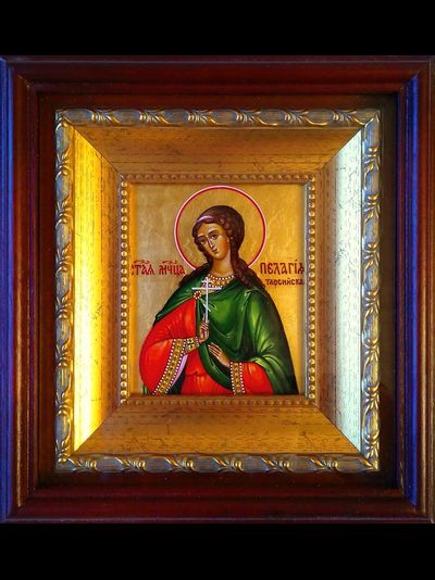 Пелагия (Пелагея) Тарсийская, святая мученица. Рукописная икона 9х10,5см в киоте.
