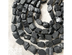 Турмалин шерл необработанные камни 11-19 мм, цена за нить 20 см