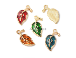 ПОДВЕСКА С ЭМАЛЬЮ "ЗЕЛЁНЫЙ ЛИСТОЧЕК" - 19.5x11x2.5 мм - ЗОЛОТО+ЦВЕТНАЯ ЭМАЛЬ