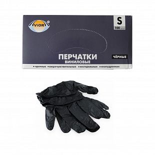 Перчатки виниловые, черные, неопудренные, одноразовые, размер  S,M,L, 100 шт. в упаковке, AVIORA