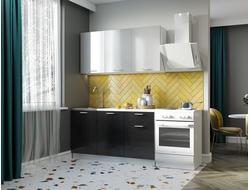 КУХОННЫЙ ГАРНИТУР СИМОНА (серебристый металлик/черный металлик), 1,5м.