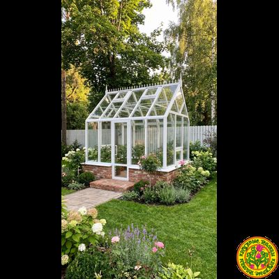 Красивая теплица из стекла и алюминия БОТАНИК 3500x2500мм белого цвета