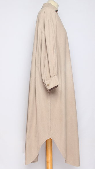 Платье-рубашка "Вельвет пышный рукав "  горчица, бежевое до р.54