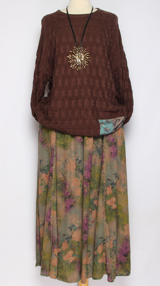 Джемпер ХЛОПОК КОСИЧКА "НАШИВКИ" L-859  синий, шоколад до р.54