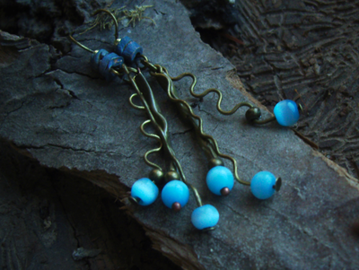 Бохо-серьги с кошачьим глазом "Небесные ручейки"