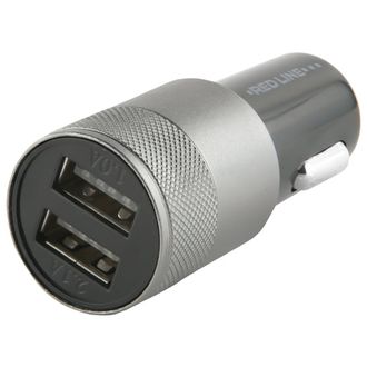 Зарядное устройство автомобильное, RED LINE C20, кабель microUSB 1 м, 2 порта USB, выходной ток 2,1 А, черное, УТ000012249