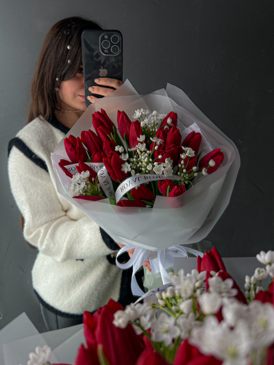 Красные тюльпаны и аллиум "RED" 25 шт