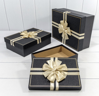 Коробка подарочная с бантом "Блеск" (черная), 33,5*25*11,5см