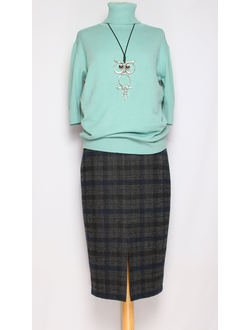 ЮБКА КЛАССИКА "ДРАП СРЕДНЯЯ ПРЯМАЯ" серая клетка р.48