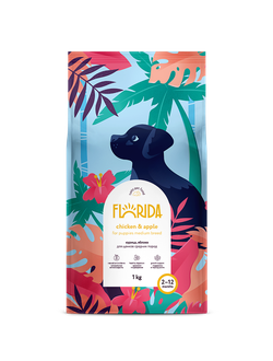 Florida сухой корм для щенков средних пород с курицей и яблоком 1 кг
