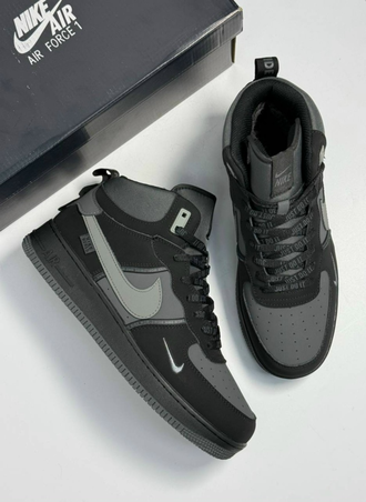 Nike Air Force 1 Mid Grey Black  Зимние