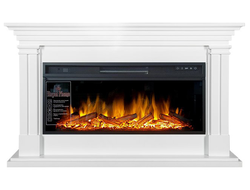 Линейный электрокамин Lyon белый с очагом Vision 42 LOG LED