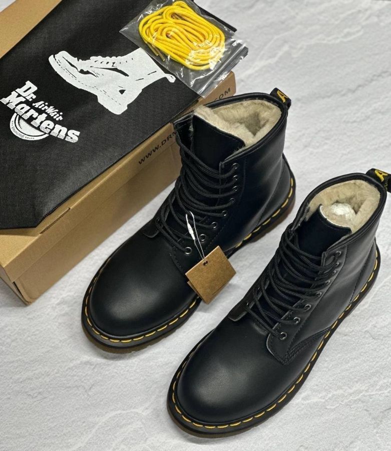 Ботинки Dr. Martens 1460 черные зимние с мехом