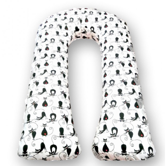 Подушка на молнии с ластовицей для беременных U  340 х 35 холлофайбер + наволочка на молнии Поплин Кошки
