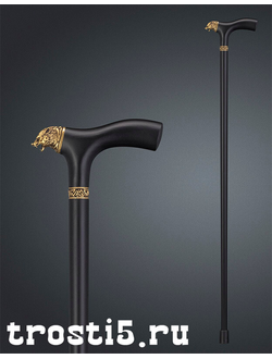 Черная трость "Волк" с золотой головой волка на рукояти