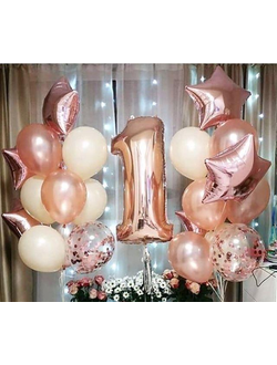 Оформление шарами "Один годик" розовое золото