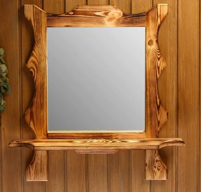 Зеркало резное «Квадрат» с полкой, обожжённое, 53×53×15 см
