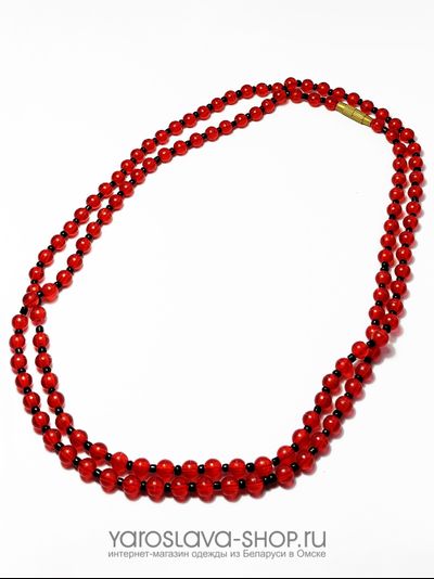 Бусы красные с чёрным бисером