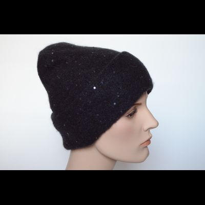 Шапка вязаная с отворотом черная и пайетками Vizio Италия 6943 CRY
