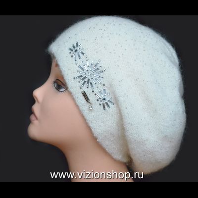 Берет белый с бисером вязаный женский Vizio Италия 6158