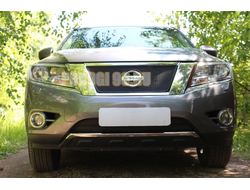 Защита радиатора Nissan Pathfinder 2014- black верх PREMIUM