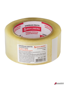 Клейкая лента упаковочная, 48 мм х 100 м, прозрачная, толщина 45 микрон, BRAUBERG. 221109