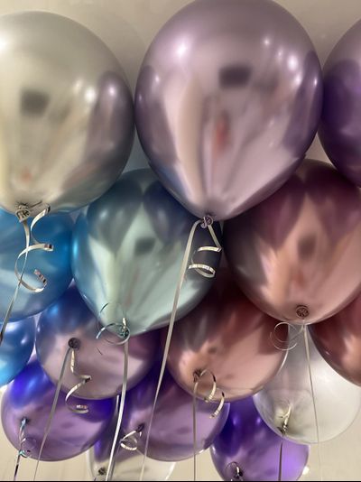 Шары хром фиолетовый, голубой, розовый, серебро 15 шт под потолок
