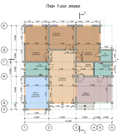 Одноэтажный дом из клееного бруса КБ-04, 165 м2