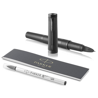 Ручка "Пятый пишущий узел" PARKER "Ingenuity Deluxe Black PVD", корпус черный, хромированные детали, черная, 1972067