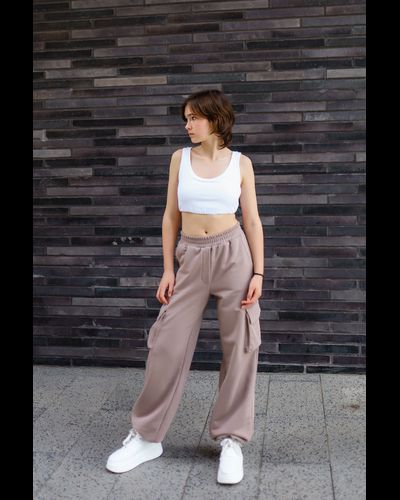 Брюки с карманами и регулировкой длины (капучино)