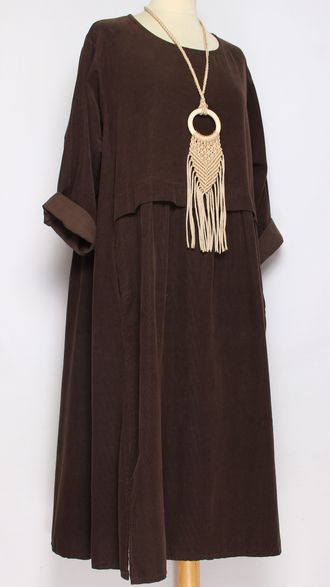 Платье Бохо "Два разреза " вельветовое шоколад до р.56