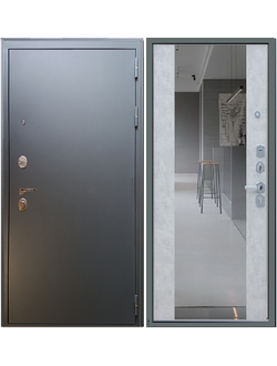 Стальная дверь СПАРТАК Р 3к Серый графит /  СБ16 зеркало светлый бетон