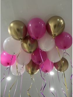 Шары белые, ярко-розовый, золото 15 шт под потолок