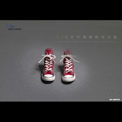 Женские кеды (красные) 1/6 hand-made high-top canvas women's shoes (WK-88007D) - WOLFKING