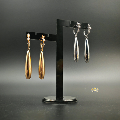 Длинные серьги - капли на кольце с "летящими" кристаллами в золотом оттенке 6см