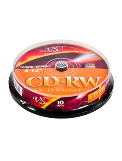 Носители информации CD-RW, 4x-12x, VS, Cake/10, VSCDRWCB1001