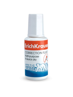Корректирующая жидкость ERICH KRAUSE "Arctic White", 20 мл, экстра-белизна, флакон с кисточкой, 6, 5 штук