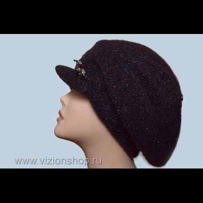 Кепка вязаная женская с пайетками Vizio Италия 6157 сливовая