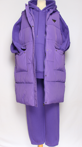 Костюм тройка: худи, брюки, жилет."Теплый с жилетом" сирень р.50-52