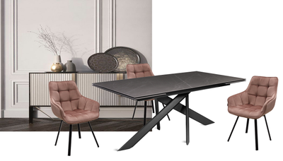 Стол AMADEY антрацит/керамика серый камень 180(260)х98