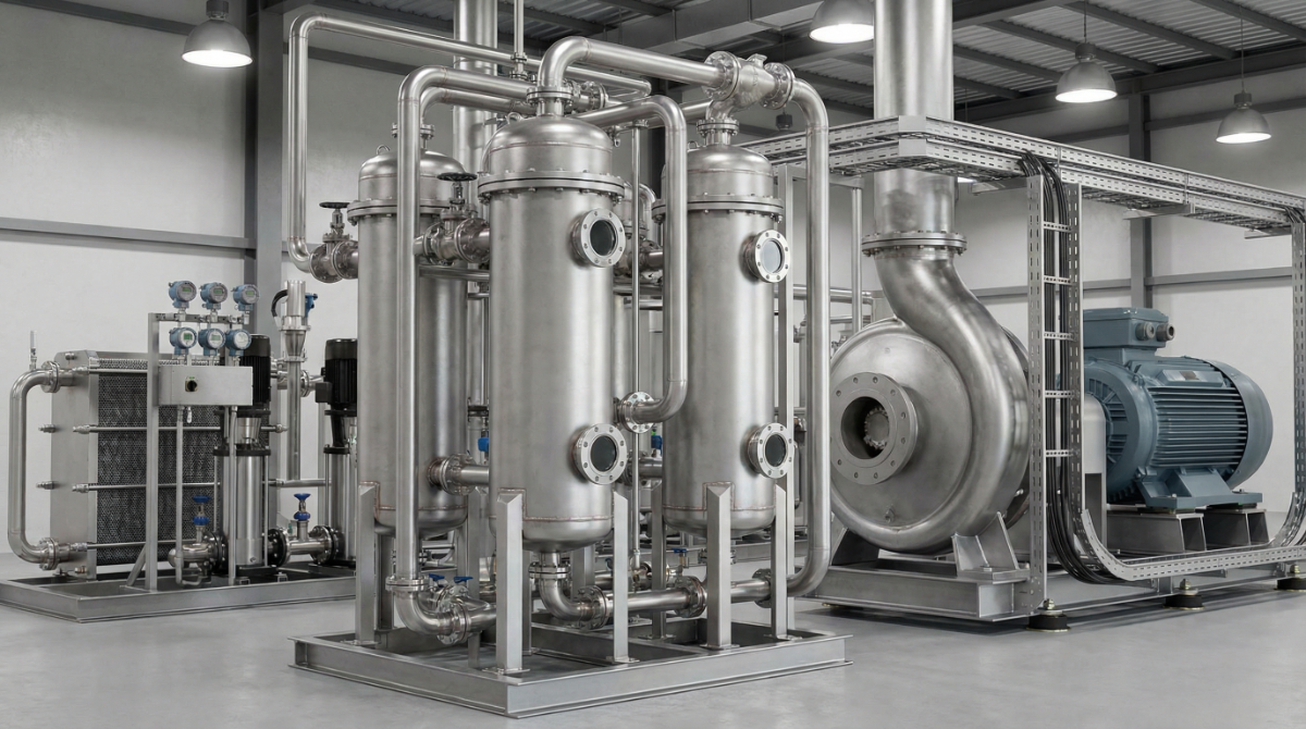 Пример выпарной установки с механической рекомпрессией пара