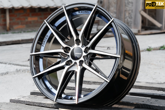 Комплект дисков R16 7,0J ET+40 5*100 Shogun RF-X Черный с полированными лучами и синим ободом (S219)