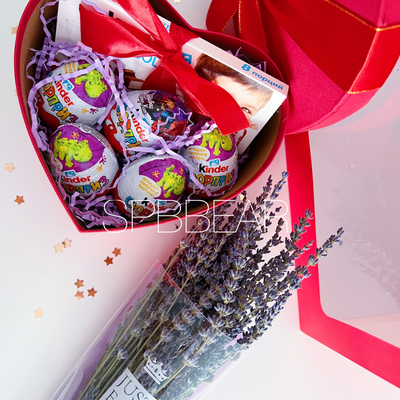 Подарочный набор №17 - Плюшевый котик на выбор, Лаванда, Киндер бокс средний