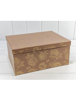 Коробка подарочная принт "Розы" (золото/тем. бежевая), 16,8*10,8*6,5см