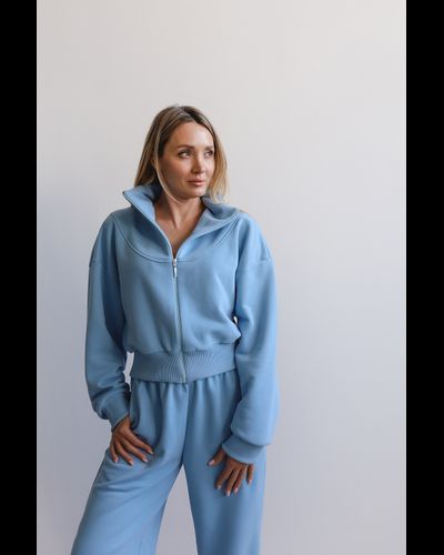 Куртка на молнии хлопковый велюр укороченная (небесный)