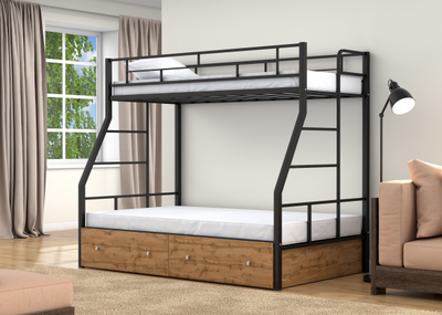 Двухъярусная кровать Раута Твист Черный ящики дуб ватан фото