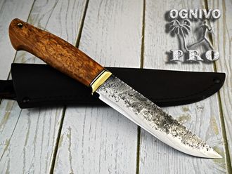 Нож ЛАДЬЯ-2, ручная ковка 9ХС, карельская берёза